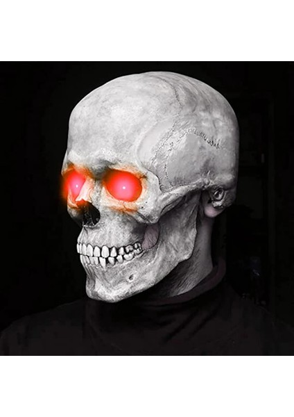 LED Cadılar Bayramı Maskesi ile C-Kırmızı Hareketli Çene Kafatası Maskesi Kask Cadılar Bayramı Korku Korkunç Maske Cosplay Misk Parti Dekor 2023 Kafatası Kask (Yurt Dışından)