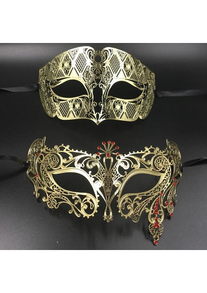 Altın Kırmızı Elmas Gümüş Metal Telkari Erkek Kadın Venedik Masquerade Ball Maskeleri Aşıklar Altın Mardi Gras Gösterisi Topu Düğün Çift Parti Maskesi Seti (Yurt Dışından)