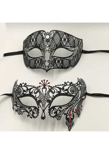 Altın Kırmızı Elmas Gümüş Metal Telkari Erkek Kadın Venedik Masquerade Ball Maskeleri Aşıklar Altın Mardi Gras Gösterisi Topu Düğün Çift Parti Maskesi Seti (Yurt Dışından)