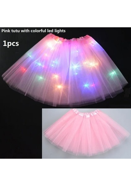 Pembe 2-7 Yıl Kızlar Için Kadın Kız LED Etek Neon Işık Up Tutu Sahne Dans Glow Doğum Günü Partisi Hediye Çiçek Taç Peri Kostüm Değnek Düğün Cadılar Bayramı (Yurt Dışından)