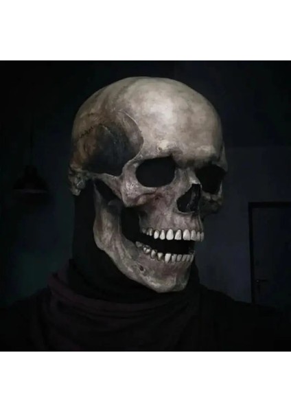 Gri Tam Kafa Kafatası Maskesi Başlık Maskeleri Karnaval Yetişkin Gerçekçi Anonim Cadılar Bayramı Anime Korku Kask Hareketli Ağız Çene (Yurt Dışından) fırsatları
