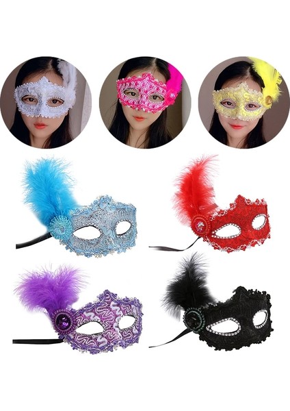 Sarı Headdress Parti Elbise Aksesuarları Kadın Maskesi Renkli Dantel Yarım Yüz Göz Maskesi Festival Performansı Için Tüy Sahne (Yurt Dışından) modelleri