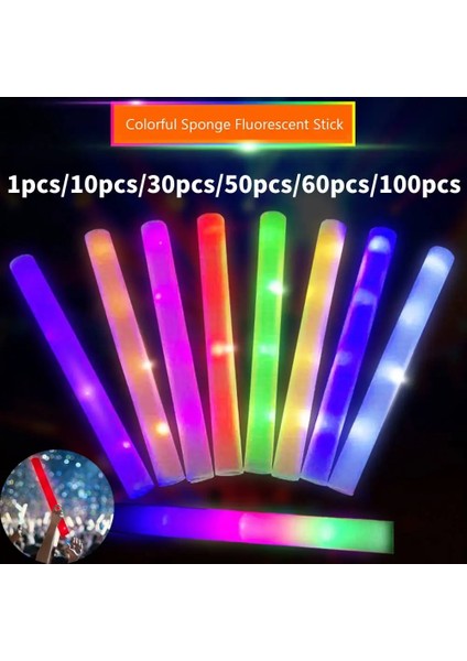 Beyaz 10 Adet 1-50-100 Adet Renkli LED Parlayan Çubuklar Rgb LED Parlayan Köpük Sopa Aydınlık Yanıp Sönen Tezahürat Çubukları Doğum Günü Bar Düğün Parti Malzemeleri (Yurt Dışından)