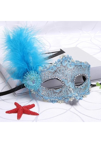 Mavi Headress Parti Elbise Aksesuarları Kadın Maskesi Renkli Dantel Yarım Yüz Göz Maskesi Festival Performansı Için Tüy Sahne (Yurt Dışından)