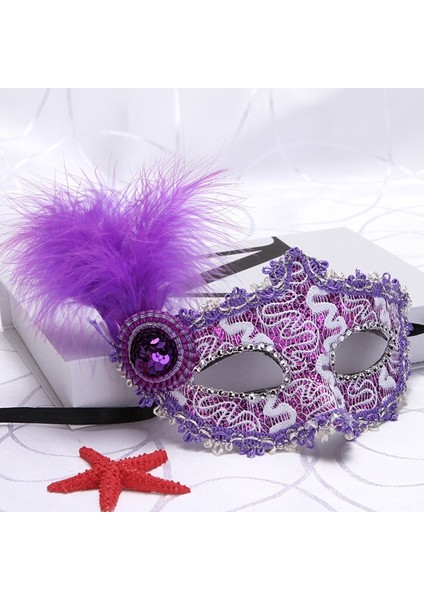 Mavi Headress Parti Elbise Aksesuarları Kadın Maskesi Renkli Dantel Yarım Yüz Göz Maskesi Festival Performansı Için Tüy Sahne (Yurt Dışından) fiyatları