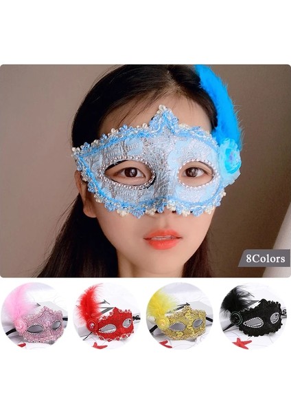 Mavi Headress Parti Elbise Aksesuarları Kadın Maskesi Renkli Dantel Yarım Yüz Göz Maskesi Festival Performansı Için Tüy Sahne (Yurt Dışından) fırsatları