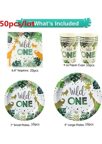 50 Adet 1 Takım Bir Yıl Tek Kullanımlık Sofra Çocuk Vahşi Bir Peçete Tabakları Jungle 1 Ilk Doğum Günü Dekor Bebek Vahşi Bir Yıl Doğum Günü Favor (Yurt Dışından)