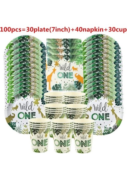 50 Adet 1 Takım Bir Yıl Tek Kullanımlık Sofra Çocuk Vahşi Bir Peçete Tabakları Jungle 1 Ilk Doğum Günü Dekor Bebek Vahşi Bir Yıl Doğum Günü Favor (Yurt Dışından)