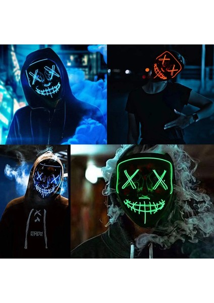 Buz Mavisi LED Maske Cadılar Bayramı Partisi Maskesi Masquerade Maskeleri Neon Maske Karanlıkta Işık Glow Korku Maskesi Parlayan Masker Karışık Renkli Maske (Yurt Dışından)