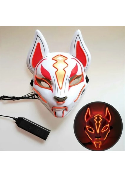 Tilki Kırmızı Cadılar Bayramı Maskesi Sevimli Kedi Tilki Vendetta El Tel Maske Parlayan Dans Karnaval Parti Maskeleri Için Yanıp Sönen Cosplay LED Neon Kostüm Maskesi (Yurt Dışından)