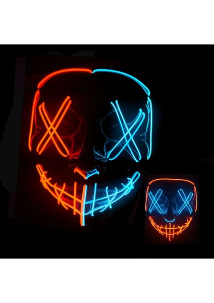 Mavi-Sarı 2022 Cadılar Bayramı LED Korkunç Maske Parti Korku Çift Renkli Maske Masquerade Karanlıkta Işık Glow (Yurt Dışından) modelleri