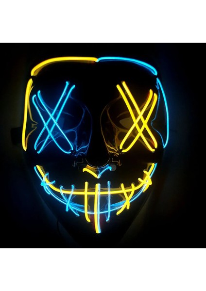 Mavi-Sarı 2022 Cadılar Bayramı LED Korkunç Maske Parti Korku Çift Renkli Maske Masquerade Karanlıkta Işık Glow (Yurt Dışından) indirimleri