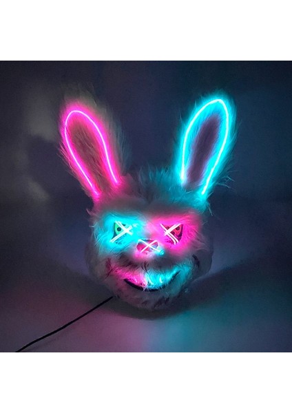 Maske Tabanı 2 Işık Yok Yeni Tasarım Parlayan Kanlı Tavşan Maskesi LED Neon Cosplay Ayı Maskesi Cadılar Bayramı Korku Karnaval Masquerade Kostüm Dekorasyon Sahne (Yurt Dışından)
