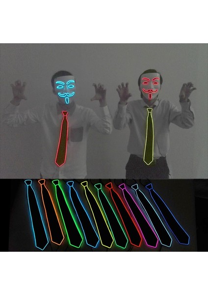 Mavi Sıcak Satış LED Festivali Rave Işık Parti Cosplay Vendetta Guy Fawkes Flaş Takım Elbise El Şapka + Parlayan Kravat + Neon Maske Bar Dans Malzemeleri (Yurt Dışından) indirimleri