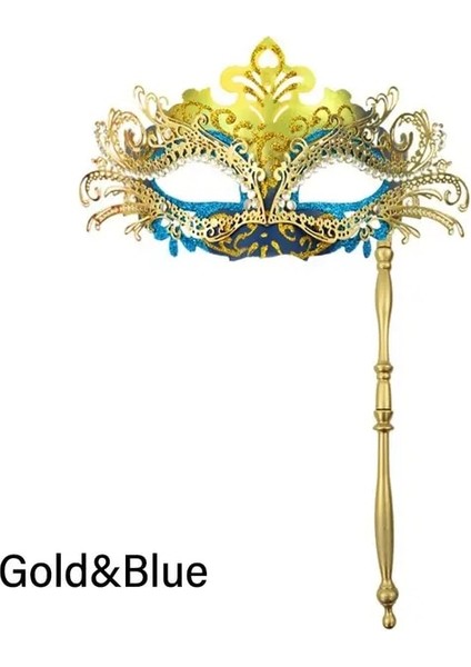 Altın-Mavi Festival Malzemeleri Mardi Gras Venedik Phoenix Kuyruk Çiçek Tutma Sopa ile Kostüm Maskesi Masquerade Maskesi Cadılar Bayramı (Yurt Dışından)