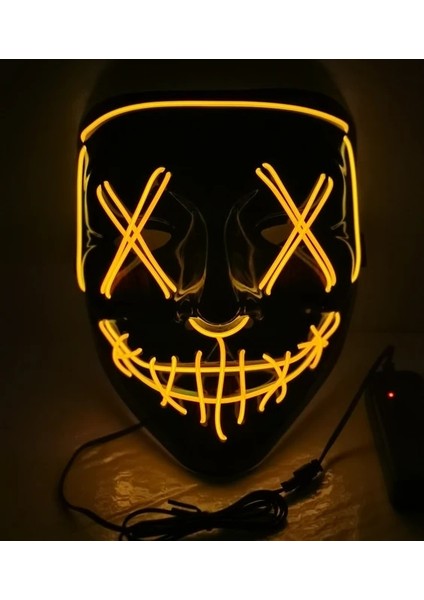 Sarı LED Maske Cadılar Bayramı Partisi Maskesi Masquerade Maskeleri Neon Maske Karanlıkta Işık Glow Korku Maskesi Parlayan Masker Karışık Renkli Maske (Yurt Dışından)