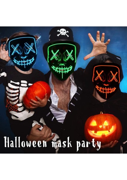 Sarı LED Maske Cadılar Bayramı Partisi Maskesi Masquerade Maskeleri Neon Maske Karanlıkta Işık Glow Korku Maskesi Parlayan Masker Karışık Renkli Maske (Yurt Dışından)