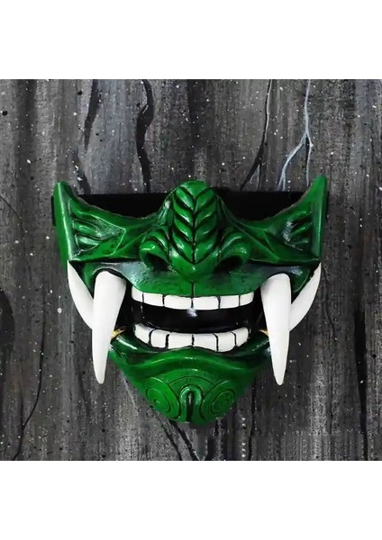 Yeşil Yetişkin Unisex Lateks Japon Prajna Hannya Noh Kabuki Şeytan Samuray Yarım Yüz Maskesi Cadılar Bayramı (Yurt Dışından)