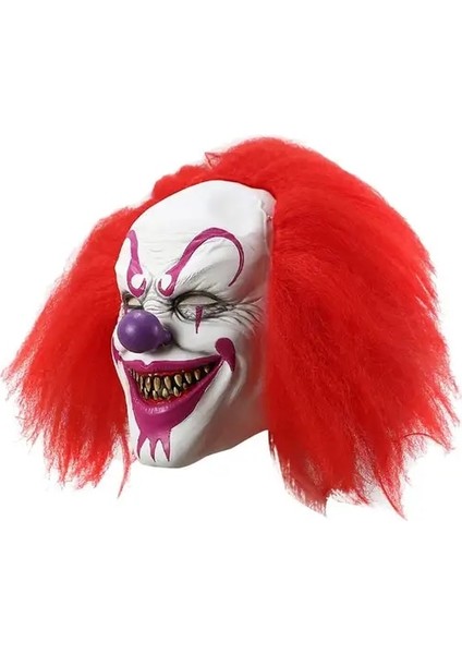 Kırmızı Kızıl Saç Palyaço Maskesi Cadılar Bayramı Partisi Kırmızı Göz Lateks Başlık Terör Kostüm Yetişkin ve Çocuklar Için Masquerade Cosplay Sahne (Yurt Dışından)