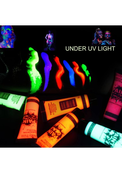 2 Rulo Turuncu Siyah Işık Neon Parti Yüz ve Vücut Boyası Glow Panit Renk Güzellik Makyaj Vücut Boyası Uv Blacklight Neon Floresan Parti Malzemeleri (Yurt Dışından)