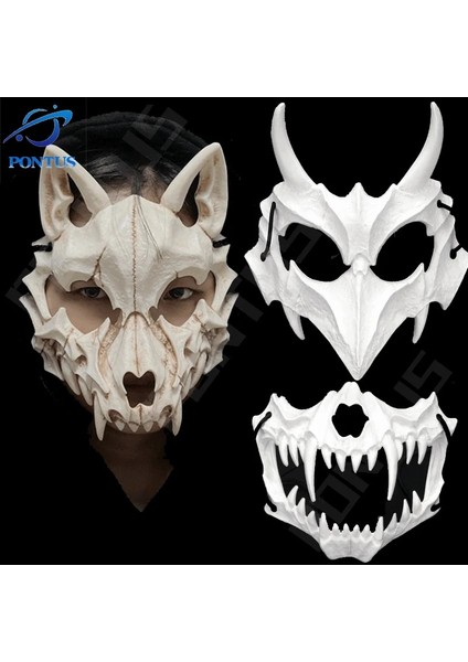 Beyaz Maske-E Cadılar Bayramı Şeytan Maskesi Karnaval Kurt Adam Kafatası Maskesi Korku Parti Sahne Cosplay Kostüm Anime Cosplay Maskeleri Cadılar Bayramı Yüz Şapkalar (Yurt Dışından) modelleri