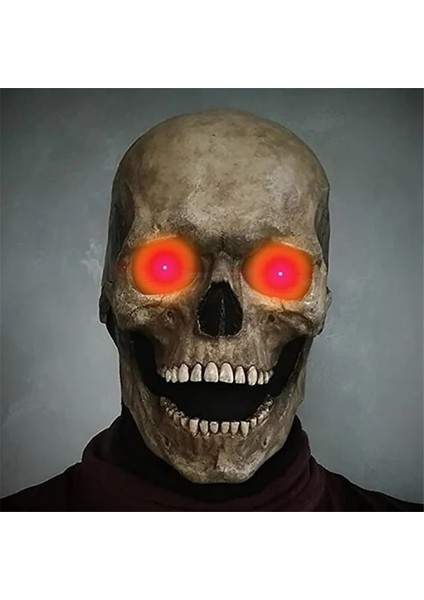 Gri-Kırmızı Işık Cadılar Bayramı Maskesi Hareketli Çene Tam Kafa Kafatası Maskesi Kask Cadılar Bayramı Korku Korkunç Maske Cosplay Misk Parti Dekoru 2022 Kafatası Kask (Yurt Dışından)