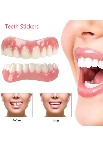 Üst Alt Set 3 9 Stilleri Silikon Diş Etiket Sahte Diş Ekstra Ince Snap-On Parlak Beyaz Kaplama Kendinden Yapışkanlı Protez Gizle Parantez Güvenli Gülümseme (Yurt Dışından) indirimleri