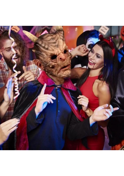 Mor Cadılar Bayramı Şeytan Maskeleri Yüz Kapatma Korku Cosplay Başlık Prop Masquerade Performans Kostüm Sahne Korkunç Boynuz Maskeleri (Yurt Dışından) indirimleri