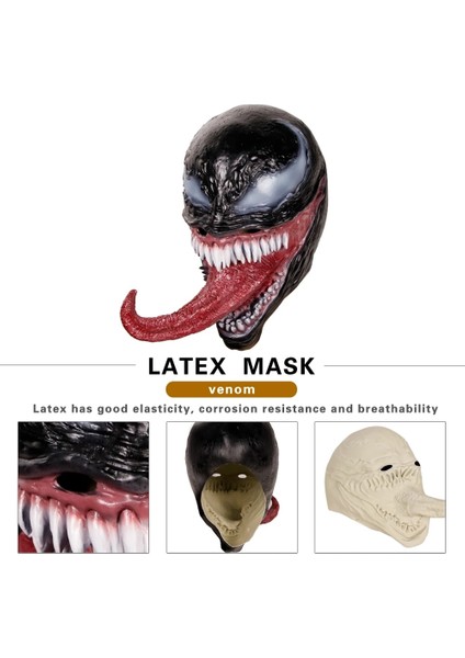 B Cadılar Bayramı Koyu Cosplay Süper Kahraman Venom Uzun Dil Lateks Korku Maskesi Cadılar Bayramı (Yurt Dışından) indirimleri