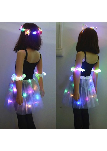 Renkler Scrunchies Kız Light Up Tutu Sihirli LED Etek Peri Kedi Kulak Tavşan Glow Kostüm Kafa Bandı Parti Cosplay Doğum Günü Hediyesi Cadılar Bayramı Düğün (Yurt Dışından)