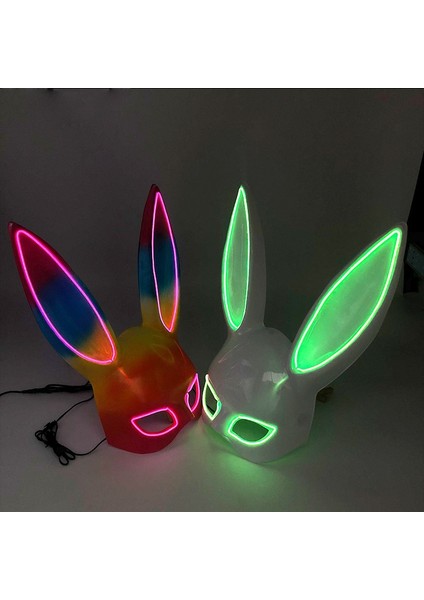 Parlamayan 2 10 Renk LED Glow Karnaval Kadın Cosplay Masquerade Bunny Maskesi Neon Sevimli Uzun Kulaklar Tavşan Maskeleri Parti Gece Kulübü Bar Malzemeleri (Yurt Dışından) indirimleri