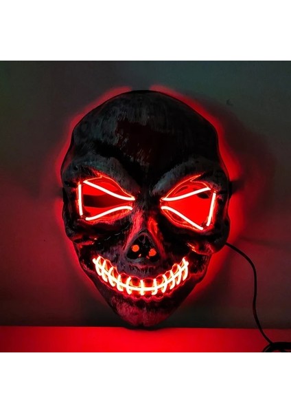 C Cadılar Bayramı LED Kafatası Maskesi Parlayan Maskesi Cadılar Bayramı Kostüm Korku Kötü Maske Kask Neon Işık Parti Maskesi Dekorasyon (Yurt Dışından)