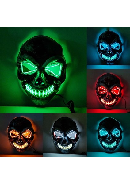 C Cadılar Bayramı LED Kafatası Maskesi Parlayan Maskesi Cadılar Bayramı Kostüm Korku Kötü Maske Kask Neon Işık Parti Maskesi Dekorasyon (Yurt Dışından) fiyatları