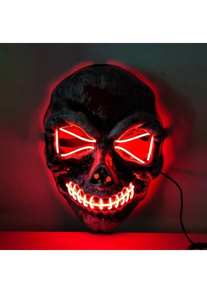 C Cadılar Bayramı LED Kafatası Maskesi Parlayan Maskesi Cadılar Bayramı Kostüm Korku Kötü Maske Kask Neon Işık Parti Maskesi Dekorasyon (Yurt Dışından) fırsatları