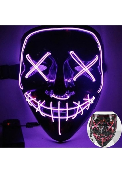 B4 Sesle Etkinleşen Yeni Aydınlık Neon El Tel Parti Maskesi Cadılar Bayramı Yanıp Sönen Tasfiye Korku Maskesi Parlayan Korkunç Masquerade (Yurt Dışından)