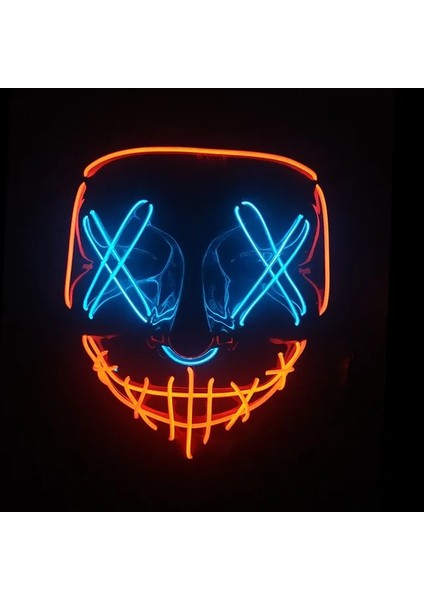 Kırmızı-Mavi 2022 Cadılar Bayramı LED Korkunç Maske Parti Korku Çift Renkli Maske Masquerade Karanlıkta Işık Glow (Yurt Dışından)