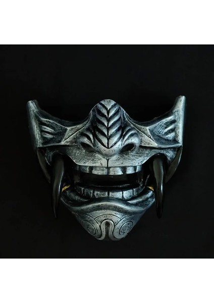 Yarım Yüz Gümüş Maske Şapkalar Oni Samuray Inek Şeytan Face Fangs Japon Cosplay Kostüm Sahne Cadılar Bayramı Korku Dekor Ev Dekorasyon (Yurt Dışından)
