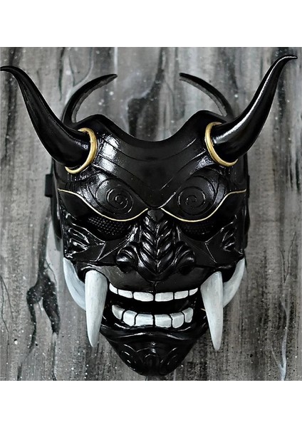 Yarım Yüz Gümüş Maske Şapkalar Oni Samuray Inek Şeytan Face Fangs Japon Cosplay Kostüm Sahne Cadılar Bayramı Korku Dekor Ev Dekorasyon (Yurt Dışından) modelleri