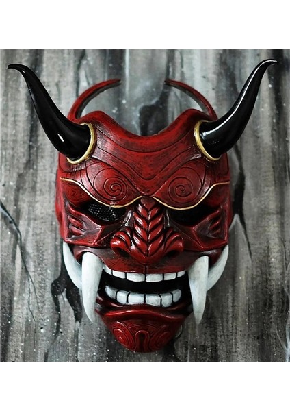 Yarım Yüz Gümüş Maske Şapkalar Oni Samuray Inek Şeytan Face Fangs Japon Cosplay Kostüm Sahne Cadılar Bayramı Korku Dekor Ev Dekorasyon (Yurt Dışından) fırsatları