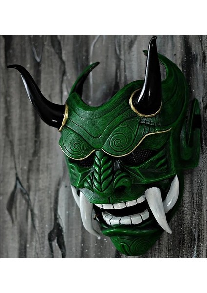 Yarım Yüz Gümüş Maske Şapkalar Oni Samuray Inek Şeytan Face Fangs Japon Cosplay Kostüm Sahne Cadılar Bayramı Korku Dekor Ev Dekorasyon (Yurt Dışından) indirimleri