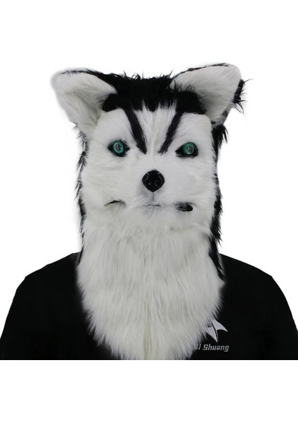 Siyah Köpek Hareketli Ağız Tilki Maskesi Cadılar Bayramı Kostüm Cosplay Parti Ağız Taşıyıcı Kurt Maskeleri Hayvan Panda Husky Orangutan Yapay Kürk Maskesi (Yurt Dışından)