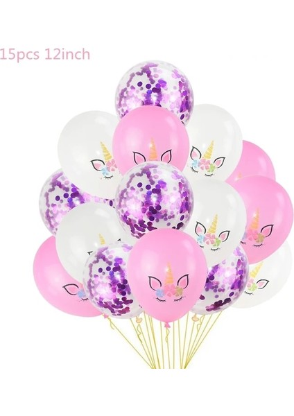 15 Adet O 1 Takım Unicorn Parti Balonları Doğum Günü Balon Unicorn Dekorasyon Lateks Konfeti Balonu Doğum Günü Partisi Dekorasyon Balonları Çocuklar (Yurt Dışından)
