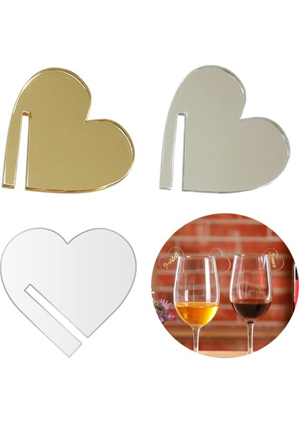 Boş Altın 25 Adet Boş Düğün Içecek Charm, Dıy Kalp Yer Adı Düğün Iyilik Içecek Işaretleyiciler Kokteyl Cam Şarap Bardağı Charm Etiketi Altın ve Gümüş (Yurt Dışından)
