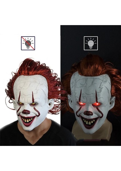 Buck Diş Işık Korkunç Palyaço Lateks Aydınlık Cosplay Maske Korkunç Cadılar Bayramı LED Peruk Palyaço Maskesi Kostüm Sahne (Yurt Dışından) modelleri