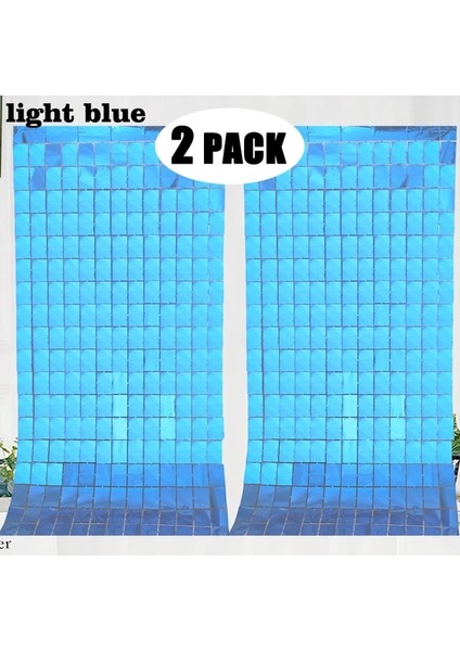 Açık Blue-2pcs 2 Paket 1 * 2 M Kare Parti Zemin Perde Doğum Günü Partisi Dekorasyon Düğün Arka Plan Duvar Dekorasyonu Parlak Payetler Perde (Yurt Dışından)