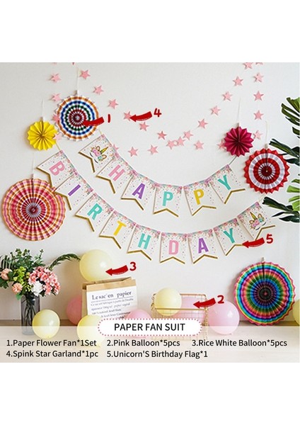 Kağıt Fan Seti 16 Doğum Günü Partisi Dekorasyon Kitleri Mutlu Doğum Günü Afiş Kağıt Yelpazesi Kolye Bebek Duş Çocuk Doğum Günü Partisi Zemin Dekorasyon (Yurt Dışından)
