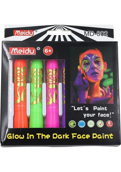 6 Adet 6 Adet Cadılar Bayramı Glow Karanlık Yüz Siyah Işık Boya Uv Neon Yüz ve Vücut Boyası Mum Boya Seti Floresan Makyaj Marker Noel (Yurt Dışından)