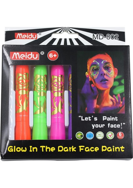 6 Adet 6 Adet Cadılar Bayramı Glow Karanlık Yüz Siyah Işık Boya Uv Neon Yüz ve Vücut Boyası Mum Boya Seti Floresan Makyaj Marker Noel (Yurt Dışından)