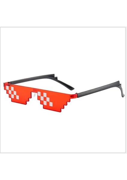 Kırmızı Thug Life Mozaik Gözlük Güneş Gözlüğü Reunion Parti Malzemeleri Erkek Kadın 8 Bit Kodlama Piksel Trendy Serin Komik Vintage Shades Gözlük (Yurt Dışından)