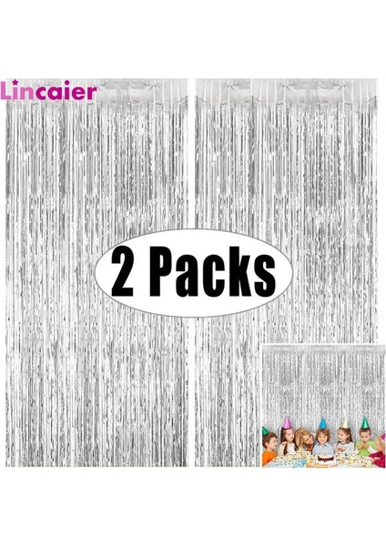 Lazer Gümüş 2 Paket 1x2 M Metalik Folyo Tinsel Saçak Perde Zemin Doğum Günü Düğün Bekarlığa Veda Partisi Dekorasyon Yetişkin Yıldönümü (Yurt Dışından)